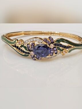 Rare Victoria Wieck Tanzanite Dragonfly Hinged Bangle Vermeil